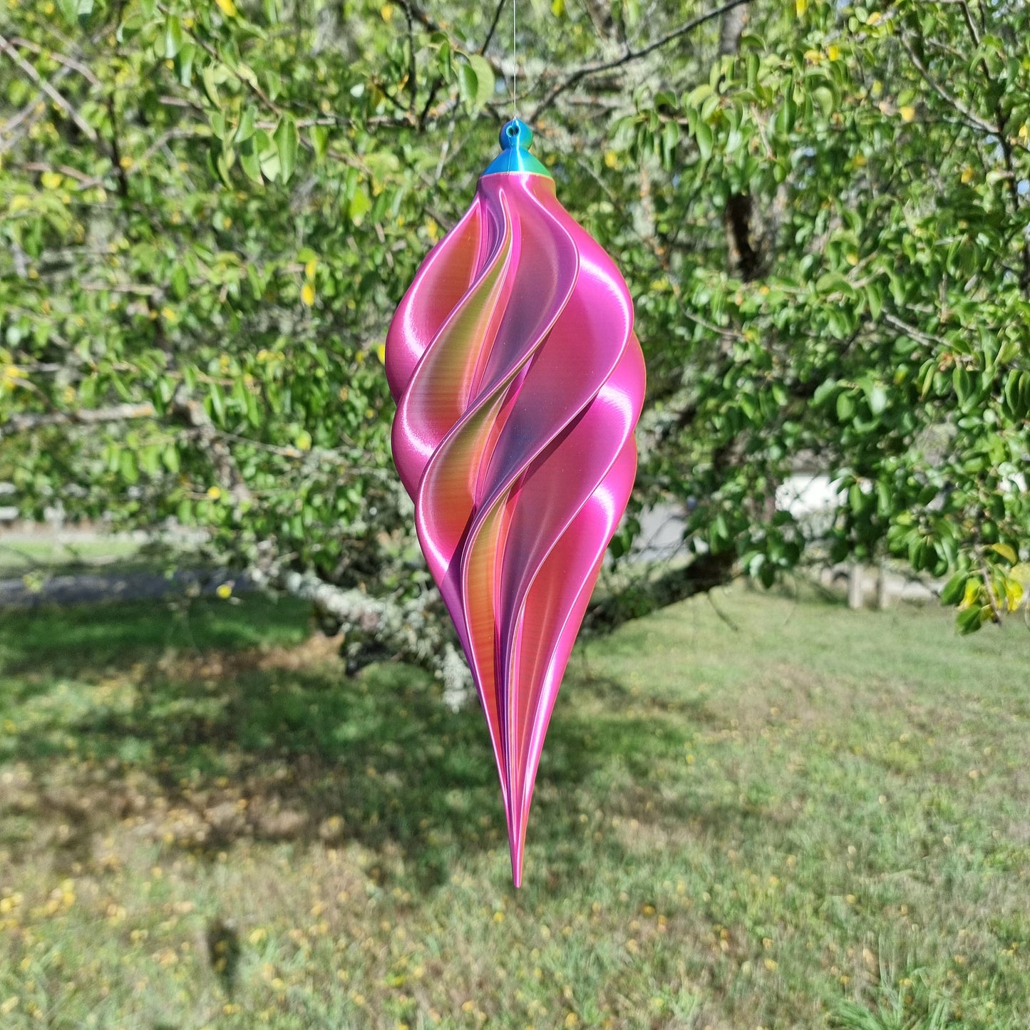 Large - Spiral Drop Spinner - Fuchsia Yellow Blue - Garden Decoration - Length: 34cm/13.4"