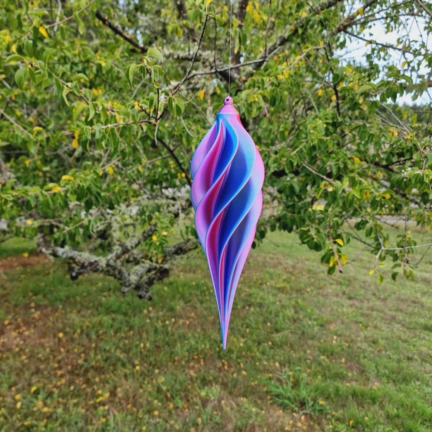 Medium Tall - Spiral Drop Spinner - Fuchsia Yellow Blue - Garden Decoration - Length: 30cm/11.8"