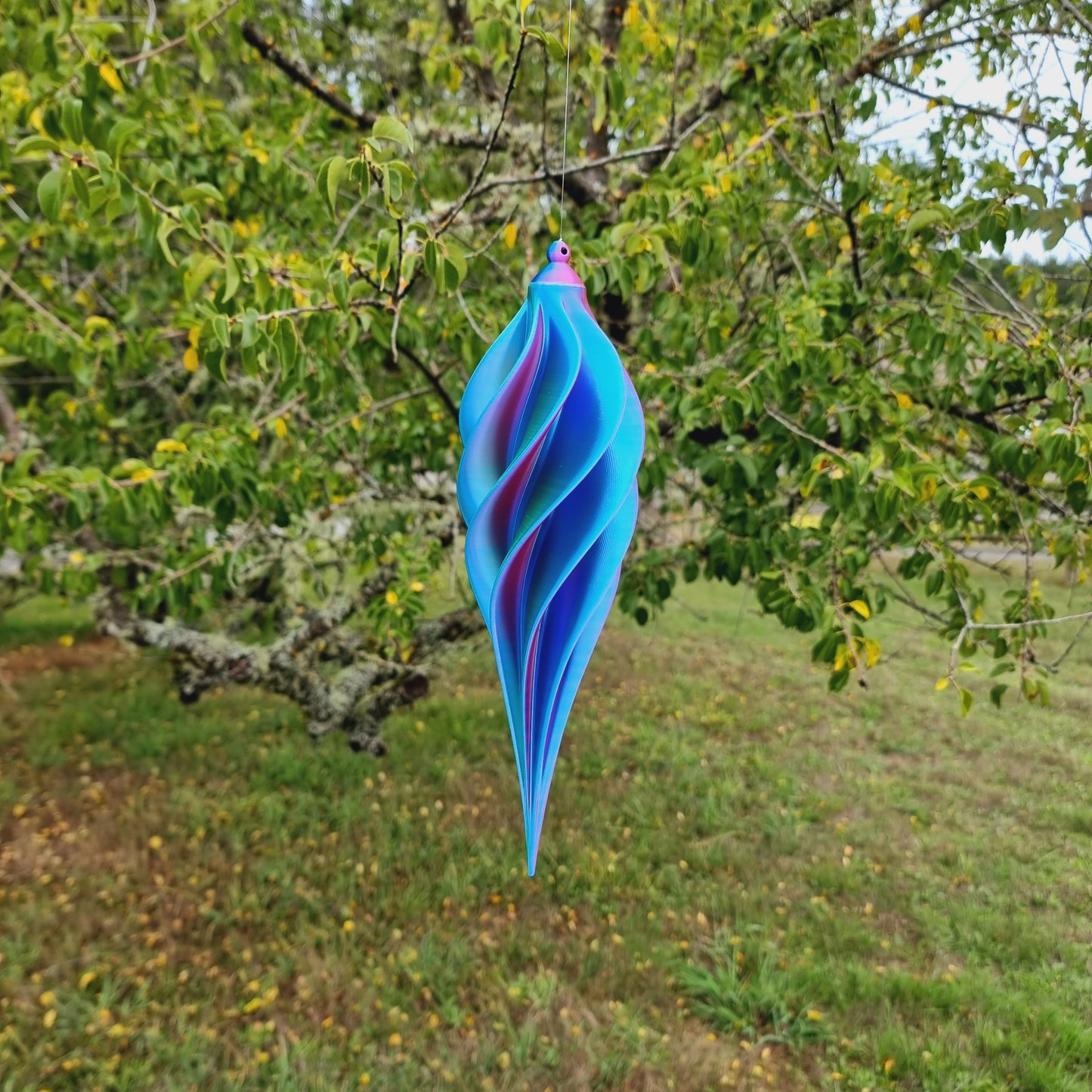 Medium Tall - Spiral Drop Spinner - Fuchsia Yellow Blue - Garden Decoration - Length: 30cm/11.8"