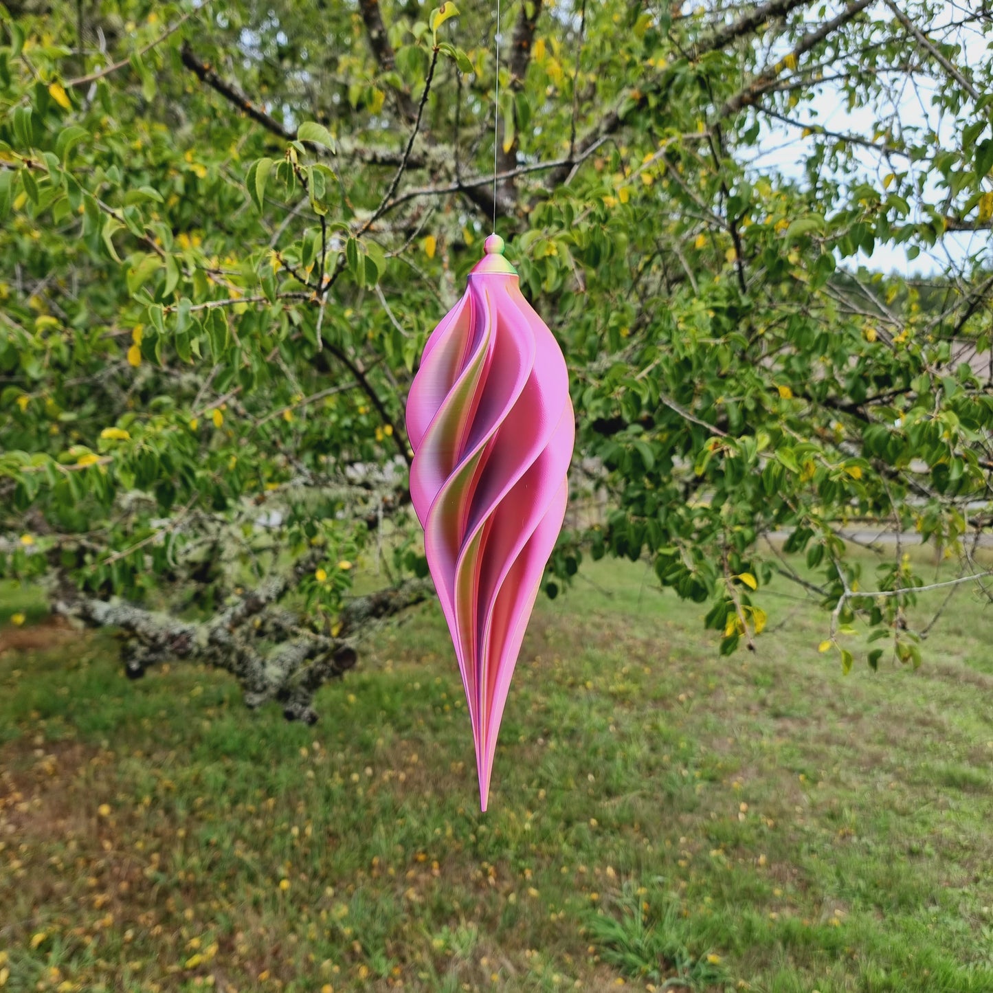 Medium Tall - Spiral Drop Spinner - Fuchsia Yellow Blue - Garden Decoration - Length: 30cm/11.8"