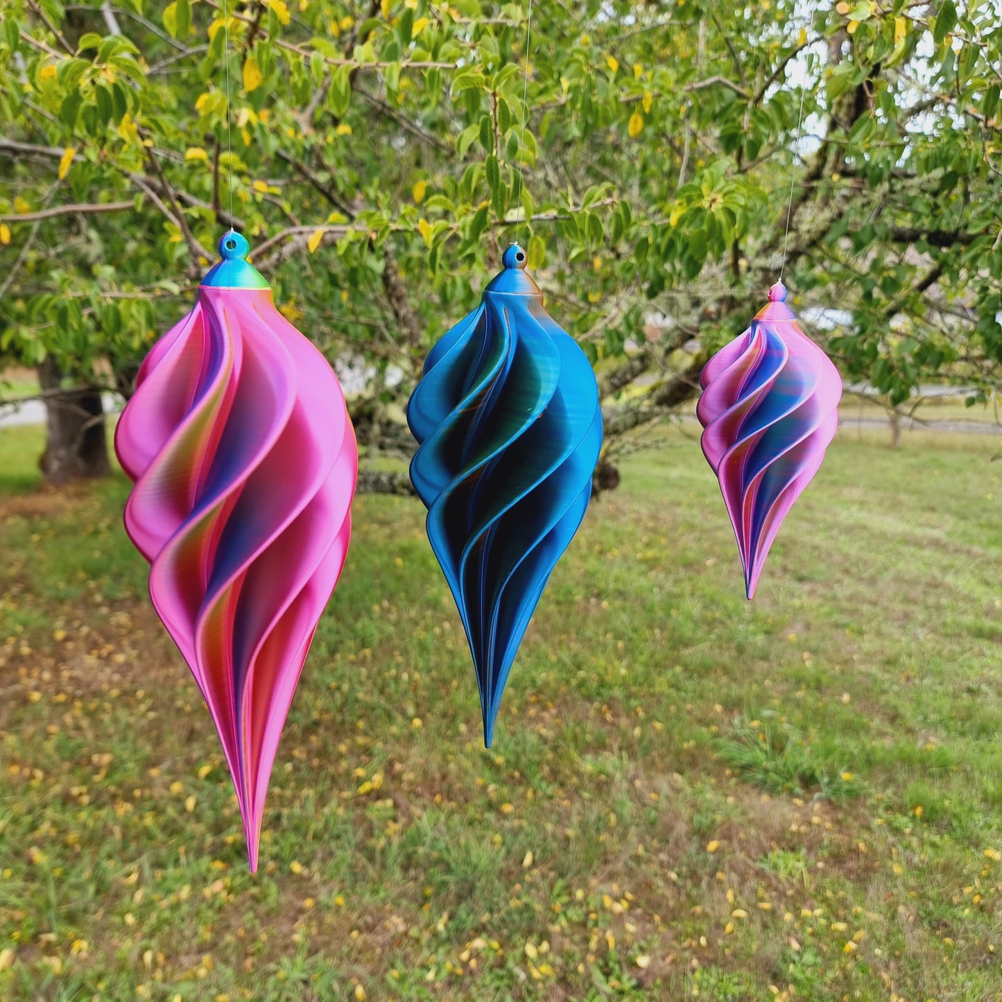 Large - Spiral Drop Spinner - Fuchsia Yellow Blue - Garden Decoration - Length: 34cm/13.4"