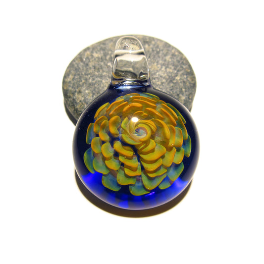 Glass Flower - Pendant - A Handcrafted Glass Art Focal Bead made by Michaela  - Flower with Cobal Blue Glass Background. Pendant Necklace.