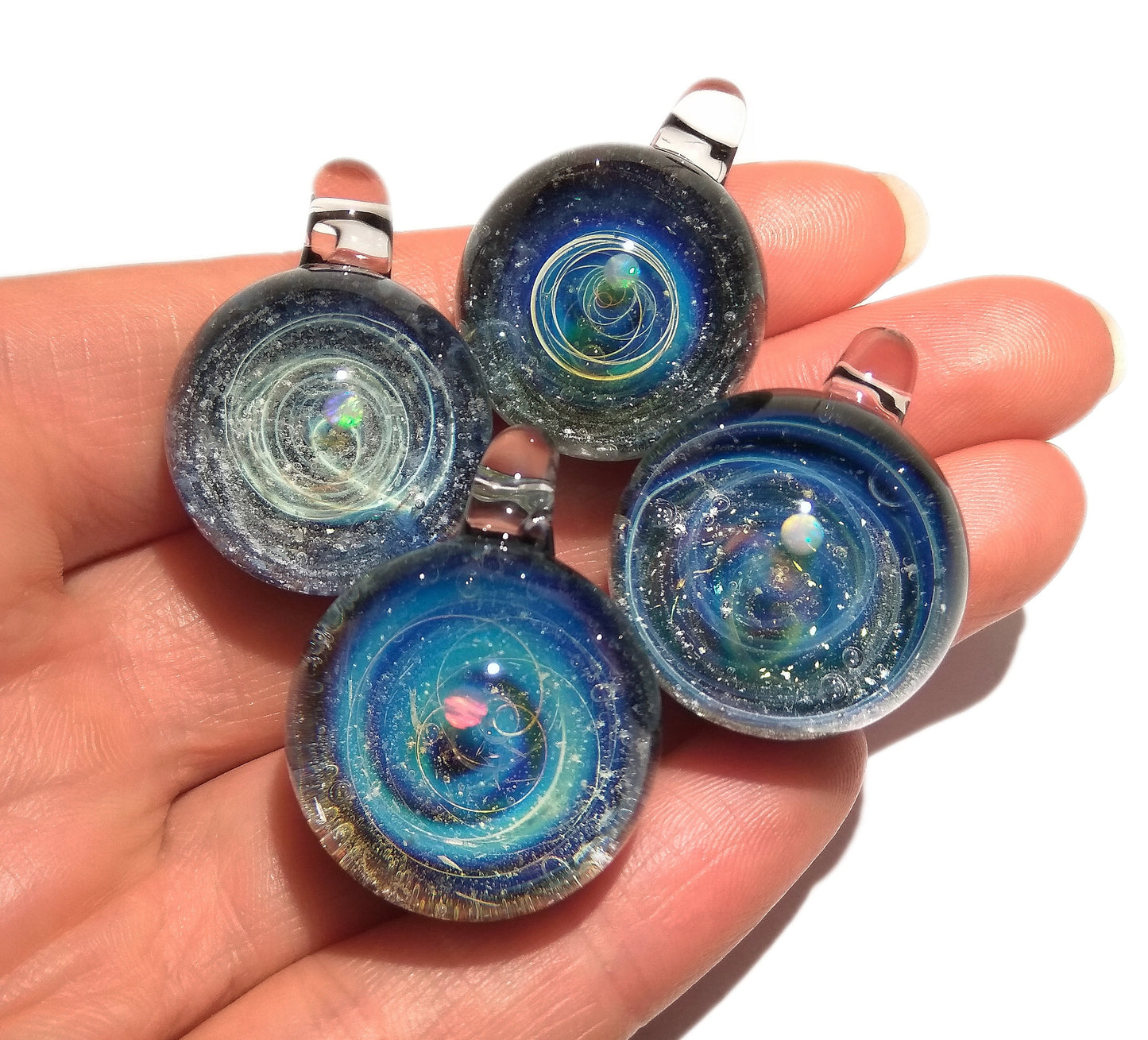 Personalized Glass Mamorial Pendant -White Opal Planet -Special Galaxy Design -Remember Your Loved One/Pet -Universe in Glass -Handmade Gift