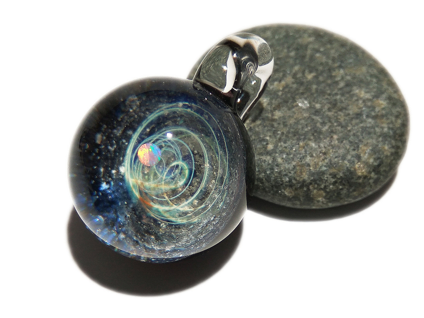 Personalized Glass Mamorial Pendant -White Opal Planet -Special Galaxy Design -Remember Your Loved One/Pet -Universe in Glass -Handmade Gift