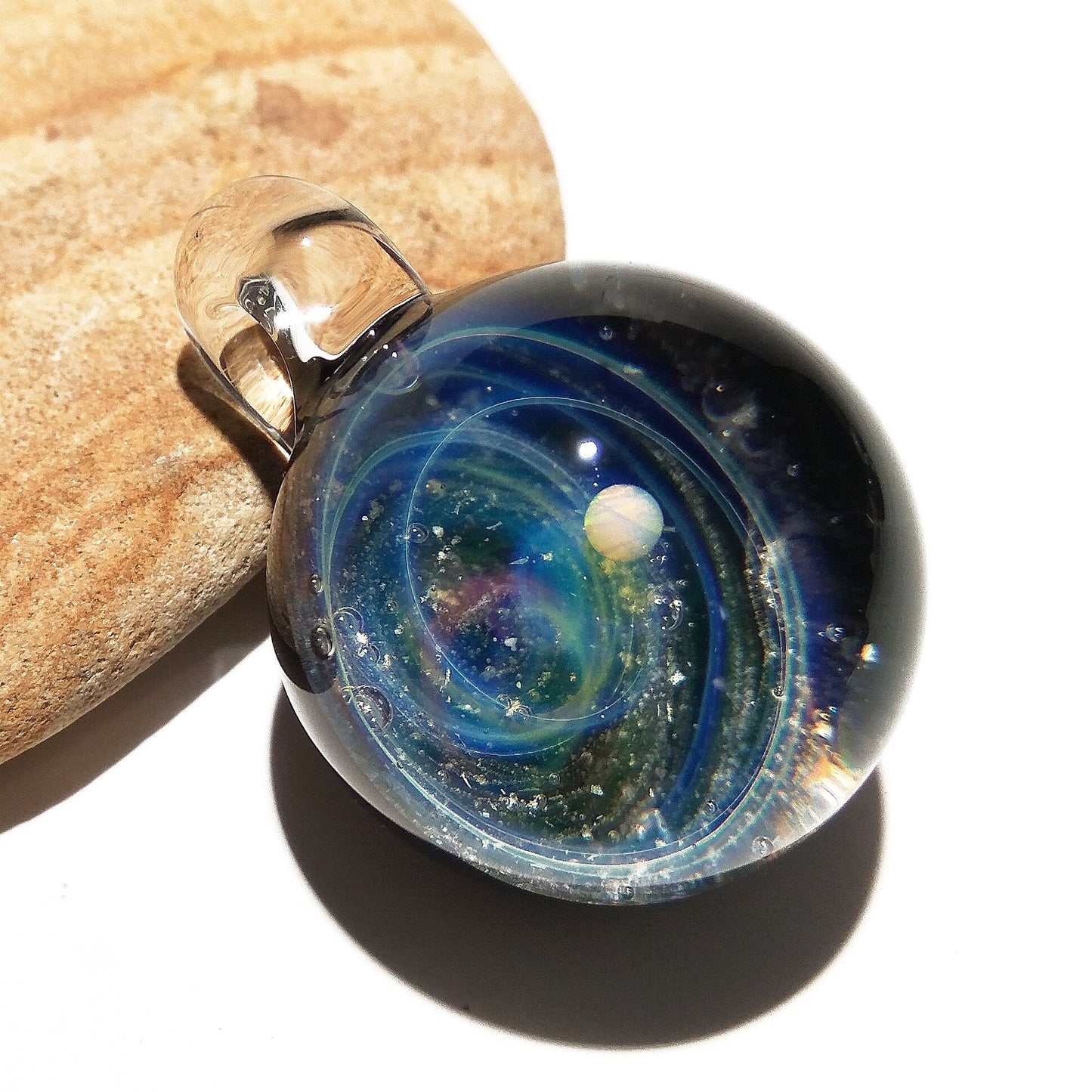 Personalized Glass Mamorial Pendant -White Opal Planet -Special Galaxy Design -Remember Your Loved One/Pet -Universe in Glass -Handmade Gift