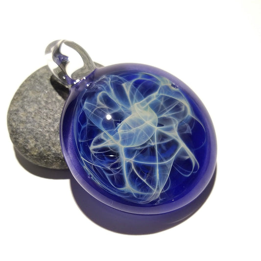 Blue Web Pendant - Glass Pendant - Glass Art - Unique Bead - Blown Glass Jewelry - Boro Pendant - Universe Filament - Ocean Blue