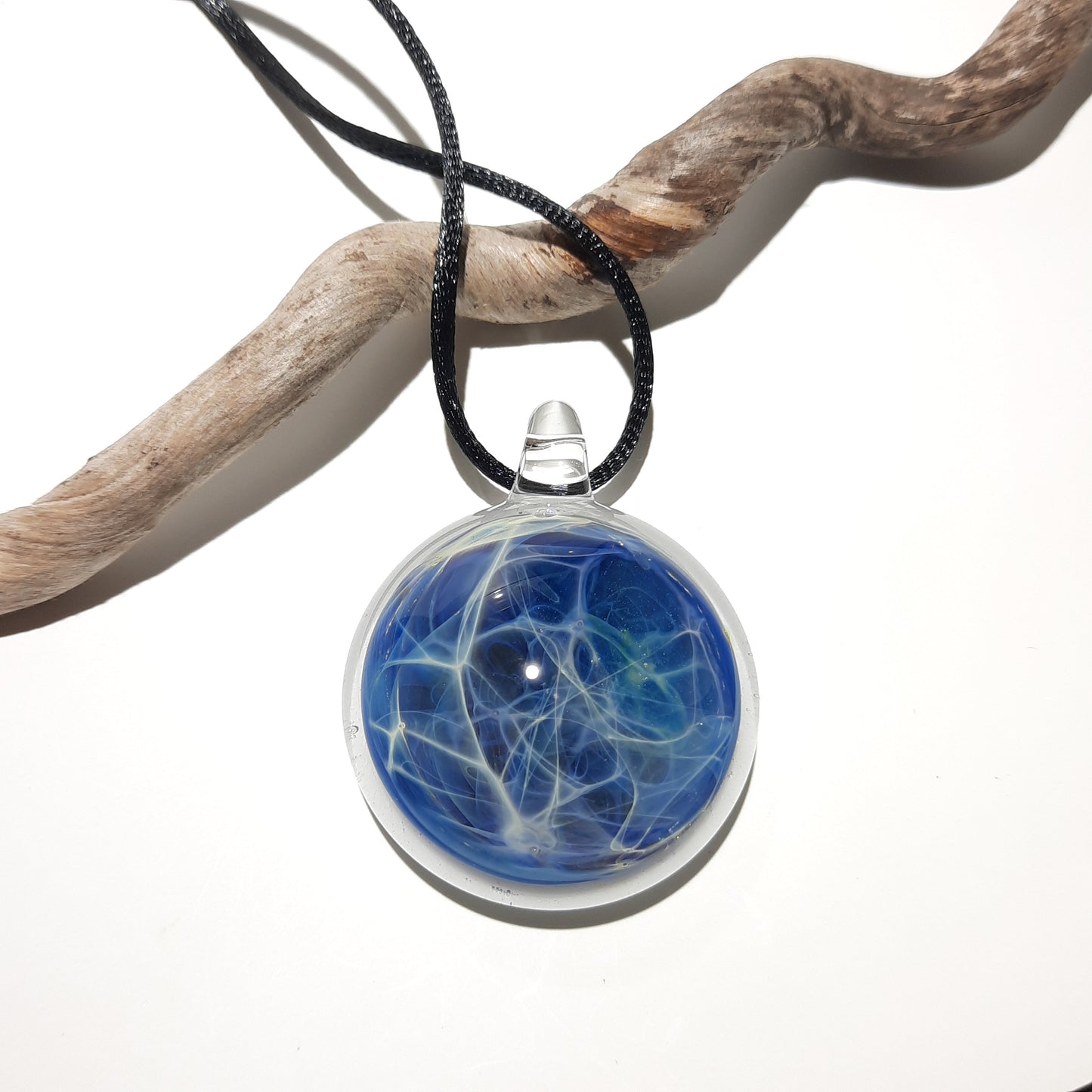 Blue Space Pendant - Glass Necklace - Hand Blown Glass Jewelry - Original Design - Universe Filament -  Pure Fine Silver