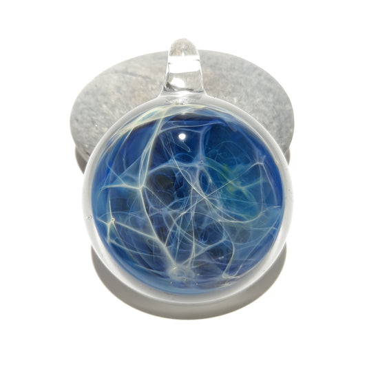 Blue Space Pendant - Glass Necklace - Hand Blown Glass Jewelry - Original Design - Universe Filament -  Pure Fine Silver