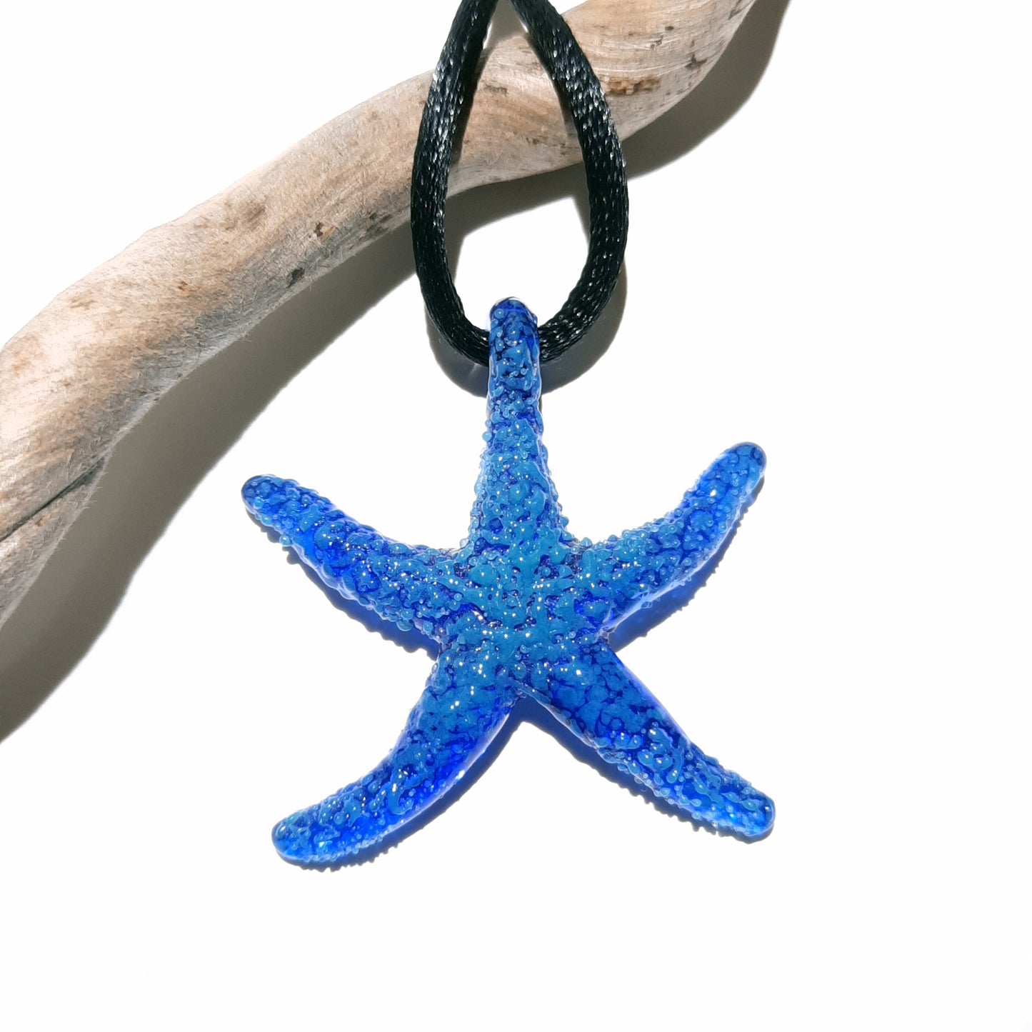 NEW! Blue Starfish - Glass Sea Star Pendant - Lampworked Handmade Necklace - Glass Ocean Jewelry - West Coast Art - Trending Glass