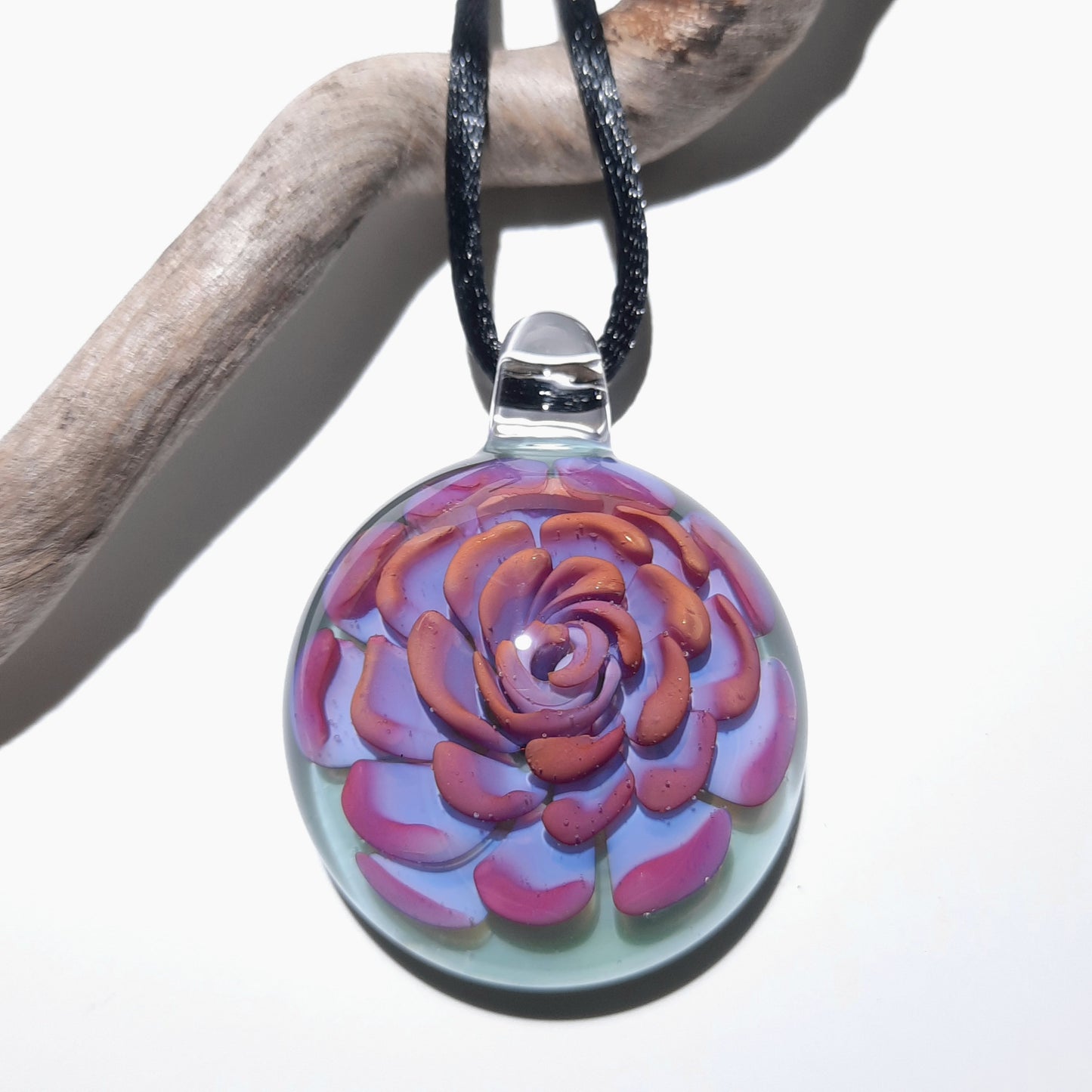 3D Rose Gold Pendant - Hand Blown Glass Pendant - Handcrafted Glass Art - Glass Necklace - Glass jewelry made with pure gold