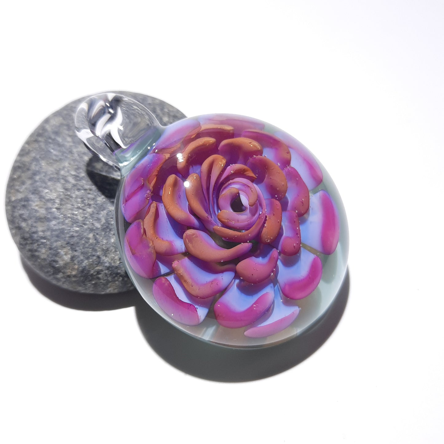 3D Rose Gold Pendant - Hand Blown Glass Pendant - Handcrafted Glass Art - Glass Necklace - Glass jewelry made with pure gold