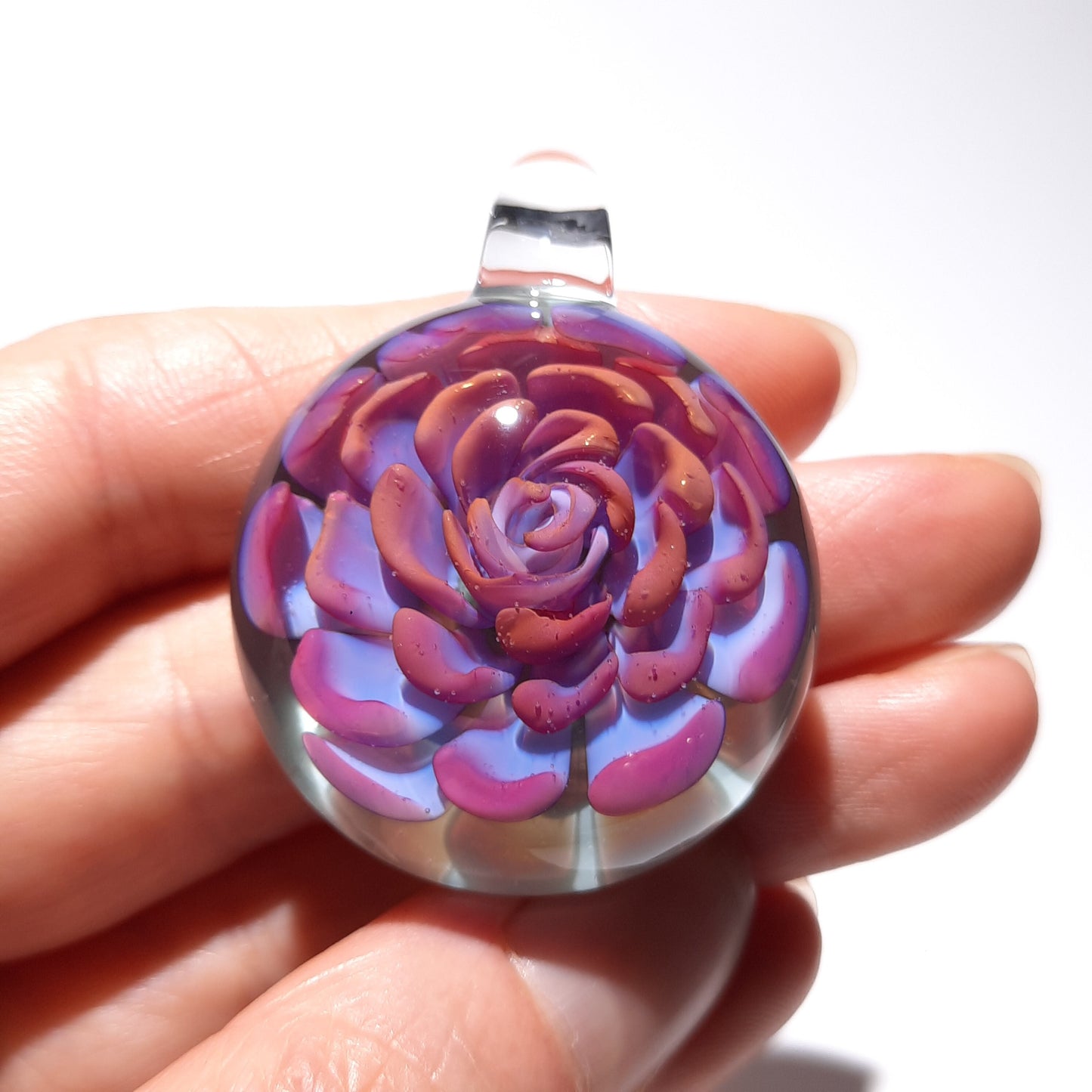 3D Rose Gold Pendant - Hand Blown Glass Pendant - Handcrafted Glass Art - Glass Necklace - Glass jewelry made with pure gold