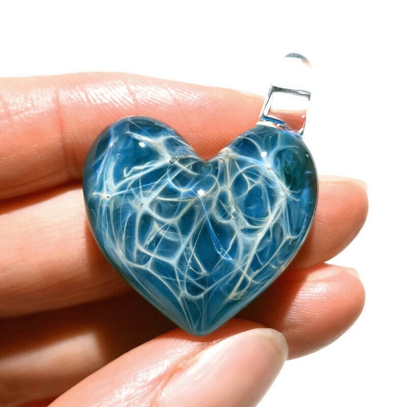 Glass Heart - Peaceful Aqua Blue Heart Pendant - Glass Jewelry - Glass Art -Heart Pendant -Blown Glass -Heart Charm -Gift of Love -Handmade