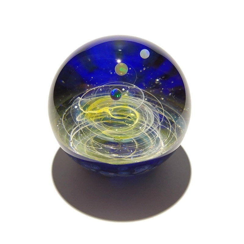 Large Size Galaxy Paperweight - Planetarium Gift - Cosmic Art glass - Three Opal Planets - A Galaxy in Glass - Blown Glass Space Marble