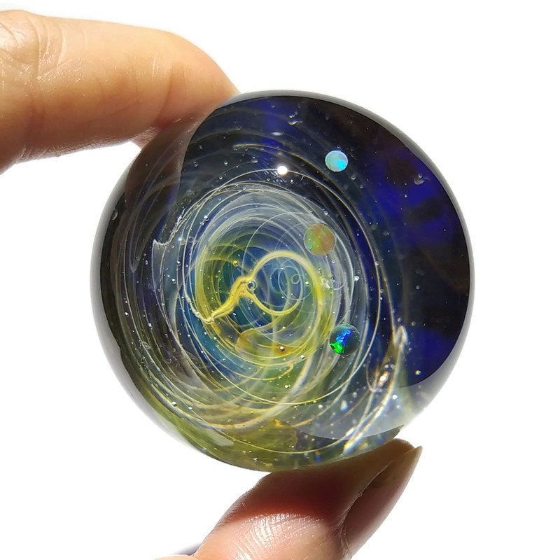 Large Size Galaxy Paperweight - Planetarium Gift - Cosmic Art glass - Three Opal Planets - A Galaxy in Glass - Blown Glass Space Marble