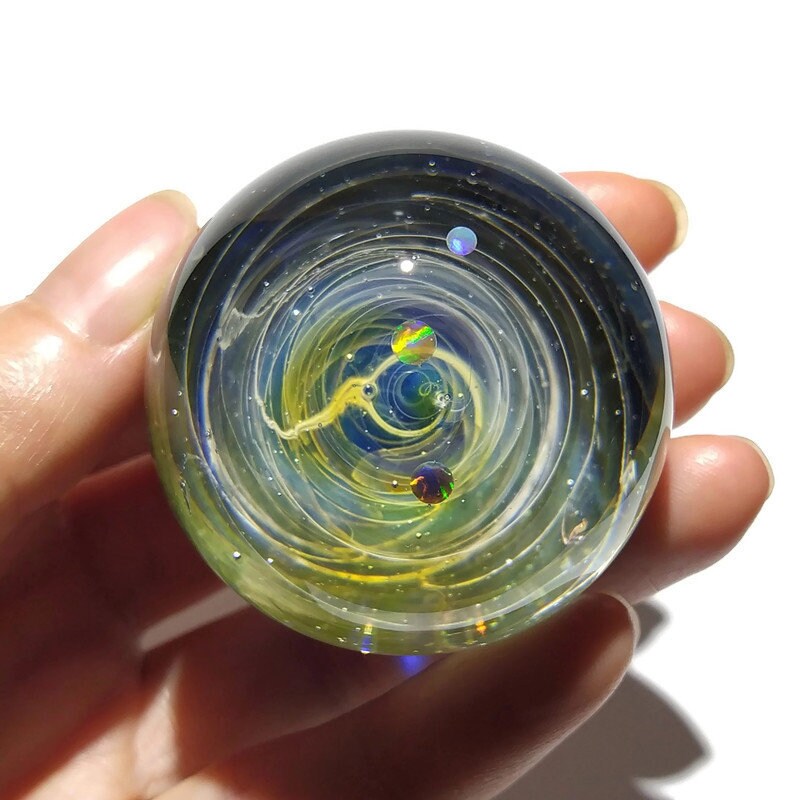 Large Size Galaxy Paperweight - Planetarium Gift - Cosmic Art glass - Three Opal Planets - A Galaxy in Glass - Blown Glass Space Marble