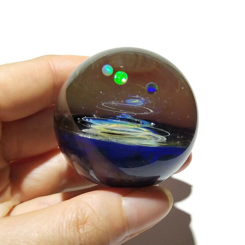 Large Size Galaxy Paperweight - Planetarium Gift - Cosmic Art glass - Three Opal Planets - A Galaxy in Glass - Blown Glass Space Marble