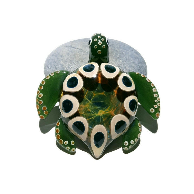 Adorable Blown Glass Sea Turtle Pendant Heady Dot Stack Lampwork Turtle Necklace cheapest Green and Orange Boro Glass Pendant Turtle Totem Gift