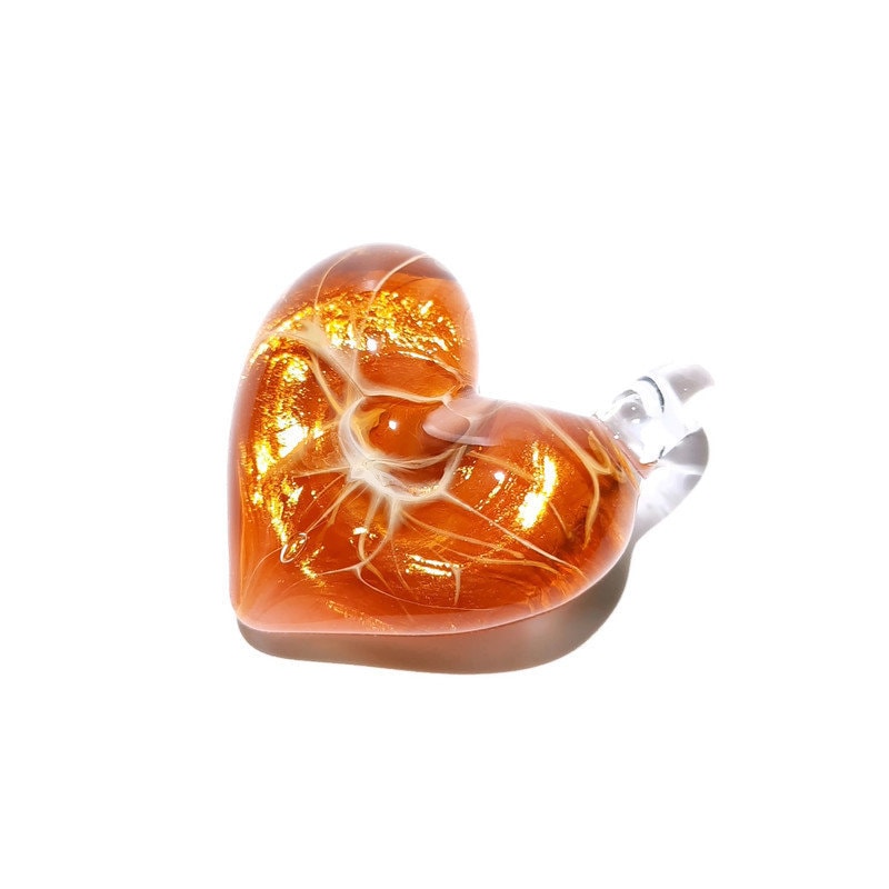 Tangerine Golden Heart Pendant - Love - Anniversary Gift for Her - Handmade Glass Jewelry - Gold Fume - Follow Your Heart - Charm Necklace