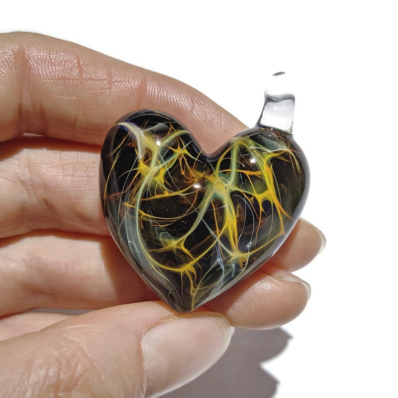 Heart Pendant - Nova Universe Heart - Glass Jewelry - Glass Art - Blown Glass - Love Pendant - Unique Art Bead - Made with Pure Silver