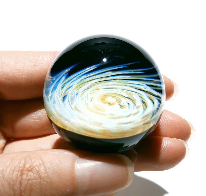 Marble - Orb - White Pearl Coral Sea Swirl - Glass Art - Spiral - Blown Glass - Home Decor - Handmade Gift - Ornaments - Desk Gift Ideas