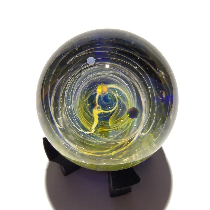 Large Size Galaxy Paperweight - Planetarium Gift - Cosmic Art glass - Three Opal Planets - A Galaxy in Glass - Blown Glass Space Marble