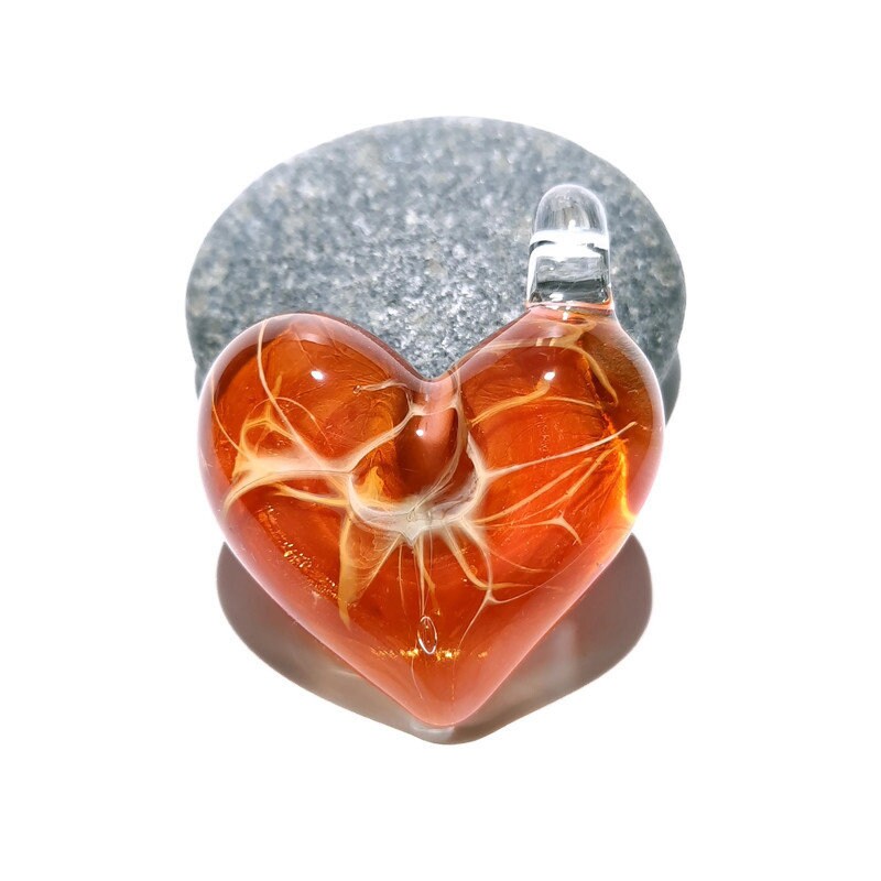 Tangerine Golden Heart Pendant - Love - Anniversary Gift for Her - Handmade Glass Jewelry - Gold Fume - Follow Your Heart - Charm Necklace