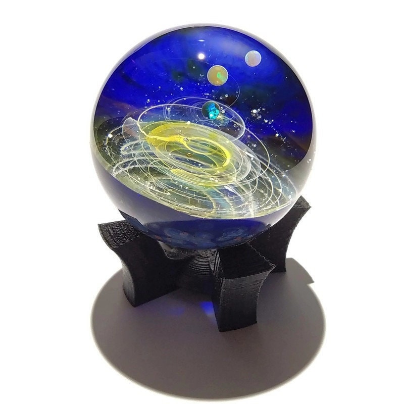 Large Size Galaxy Paperweight - Planetarium Gift - Cosmic Art glass - Three Opal Planets - A Galaxy in Glass - Blown Glass Space Marble