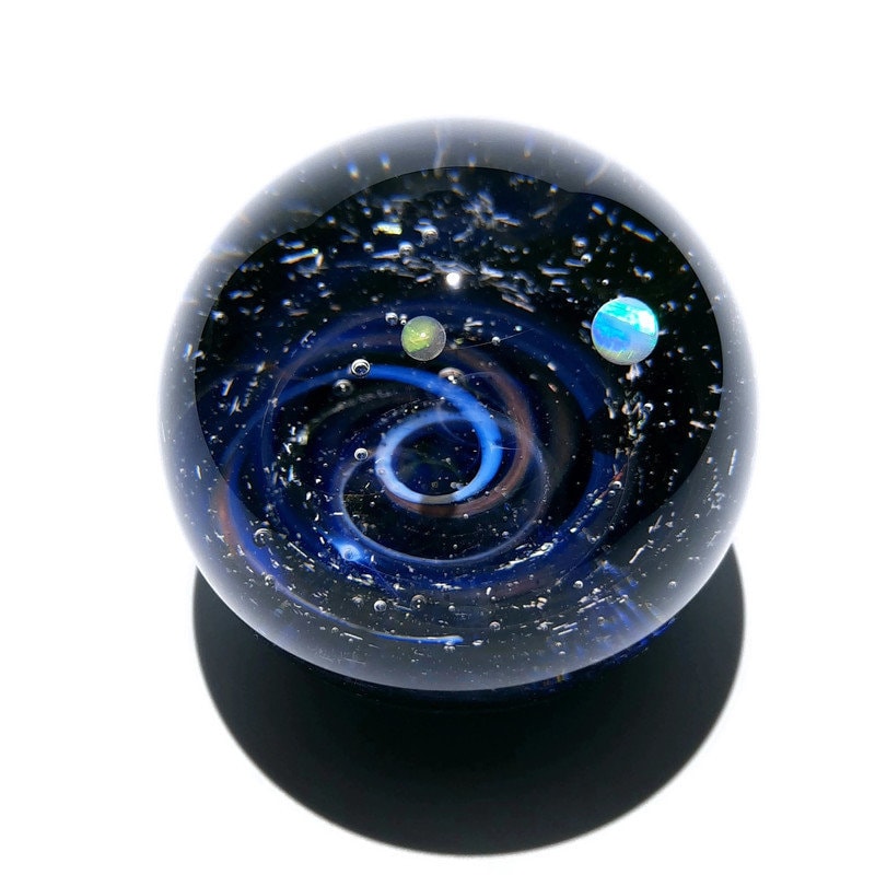 Paperweight -Glass Art -Blue Solar System -Corporate Galaxy Gift -Stars in Universe -Blown Glass -Home Decor -Handmade -Science -Anniversary