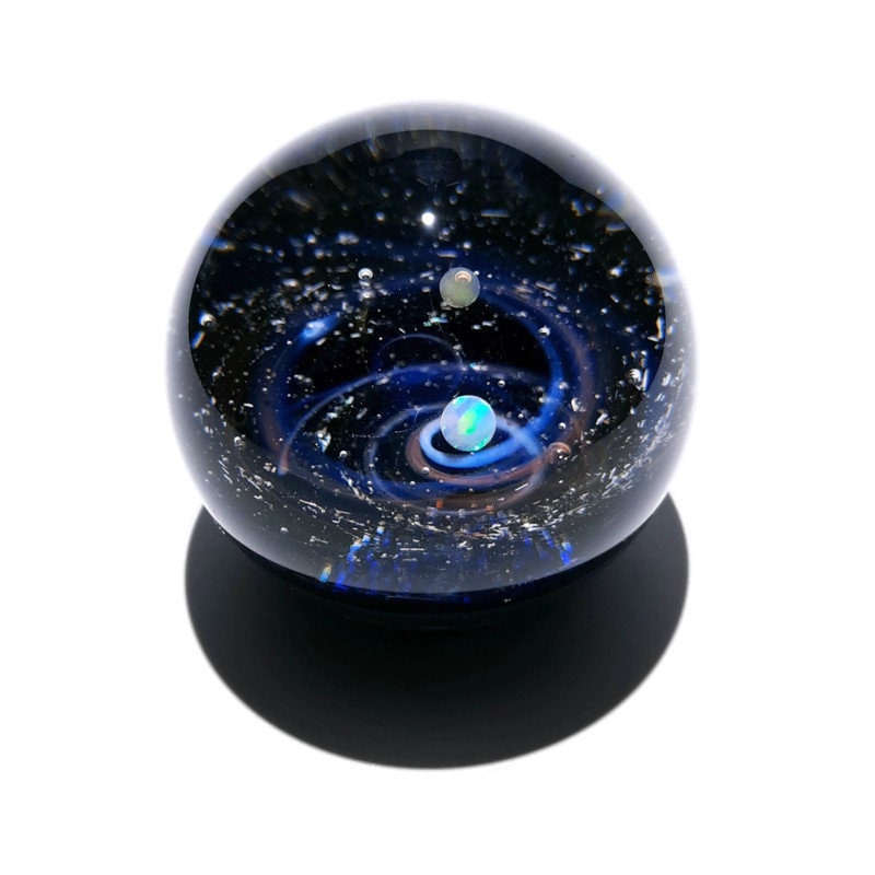 Paperweight -Glass Art -Blue Solar System -Corporate Galaxy Gift -Stars in Universe -Blown Glass -Home Decor -Handmade -Science -Anniversary