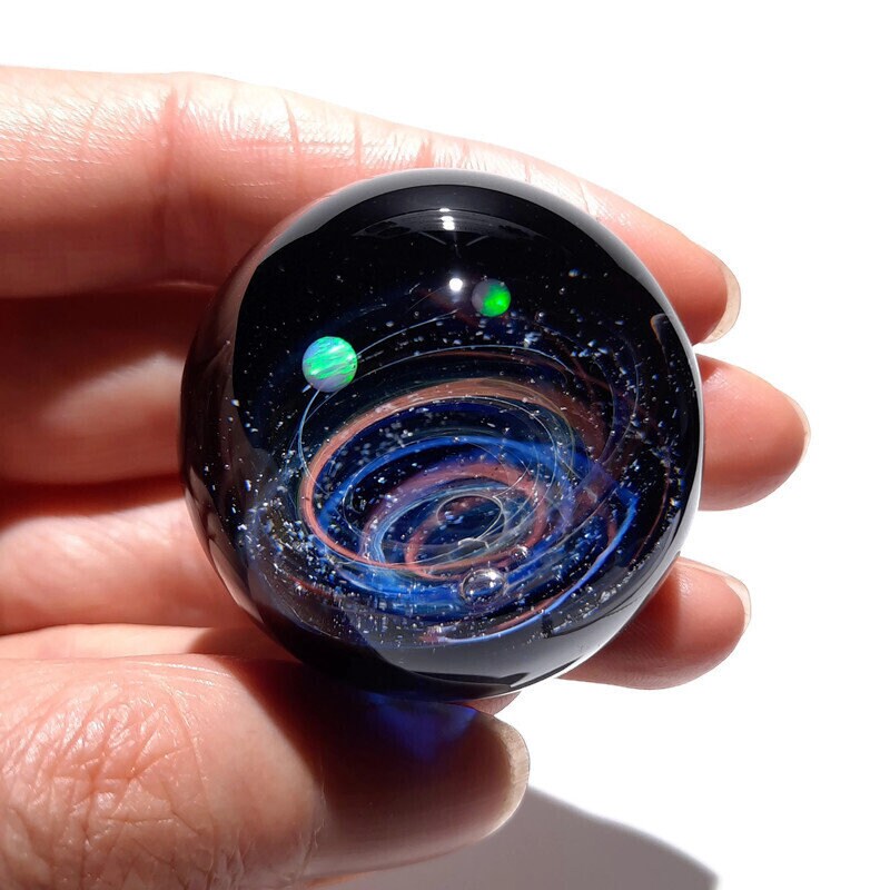 Paperweight -Glass Art -Blue Solar System -Corporate Galaxy Gift -Stars in Universe -Blown Glass -Home Decor -Handmade -Science -Anniversary