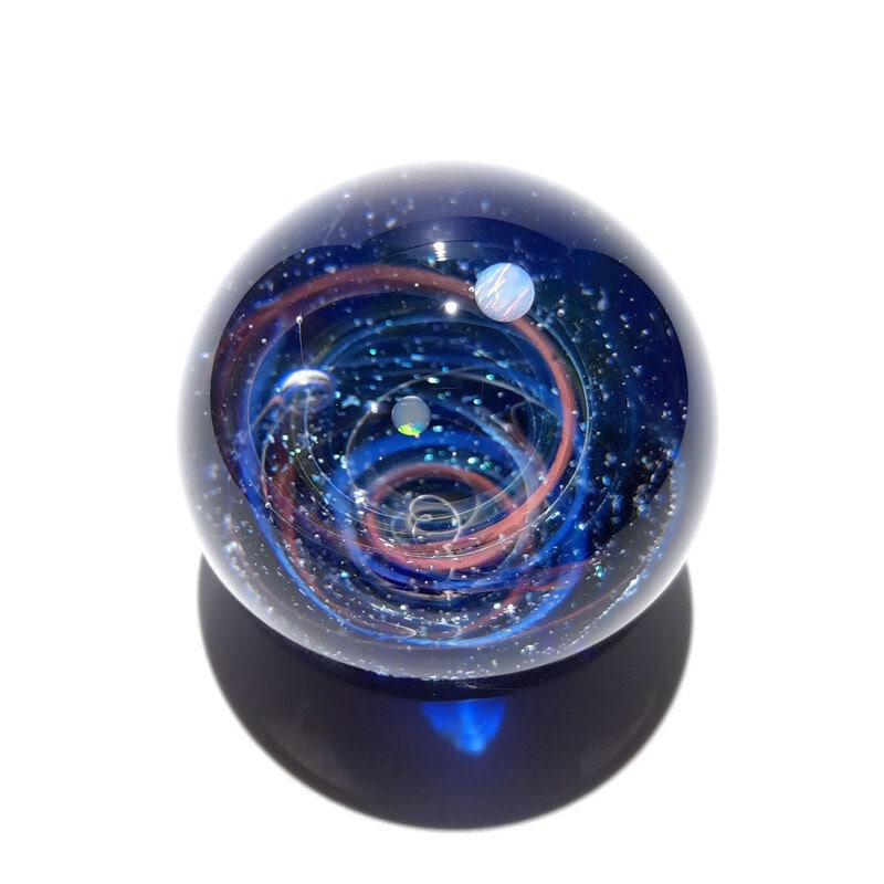 Paperweight -Glass Art -Blue Solar System -Corporate Galaxy Gift -Stars in Universe -Blown Glass -Home Decor -Handmade -Science -Anniversary