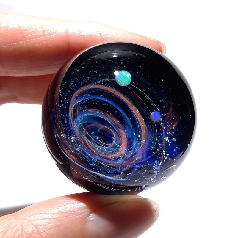 Paperweight -Glass Art -Blue Solar System -Corporate Galaxy Gift -Stars in Universe -Blown Glass -Home Decor -Handmade -Science -Anniversary